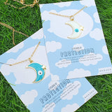 Rack Jack Y2K Charm Pendant Gold Necklace - Evil Eye Moon - White