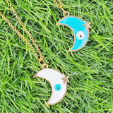 Rack Jack Y2K Charm Pendant Gold Necklace - Evil Eye Moon - White