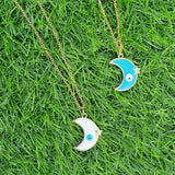 Rack Jack Y2K Charm Pendant Gold Necklace - Evil Eye Moon - White