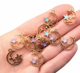 Y2K Charm Pendant - Moon & Star - Purple