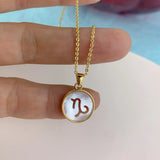 Constellation Mother of Pearl Shell Charm Pendant Gold Necklace - White - Capricorn