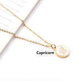 Constellation Mother of Pearl Shell Charm Pendant Gold Necklace - White - Capricorn