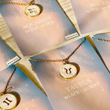 Constellation Mother of Pearl Shell Charm Pendant Gold Necklace - White - Capricorn