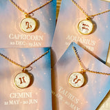 Constellation Mother of Pearl Shell Charm Pendant Gold Necklace - White - Capricorn