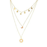 Rack Jack 3PCS Layered Stacking Choker Necklace for Women Girls Sun Crescent Moon Star Adjustable Chain Pendant Statement Sister Christmas Valentines Gifts - Gold Colour