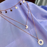 Rack Jack 3PCS Layered Stacking Choker Necklace for Women Girls Sun Crescent Moon Star Adjustable Chain Pendant Statement Sister Christmas Valentines Gifts - Gold Colour