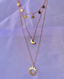 Rack Jack 3PCS Layered Stacking Choker Necklace for Women Girls Sun Crescent Moon Star Adjustable Chain Pendant Statement Sister Christmas Valentines Gifts - Gold Colour
