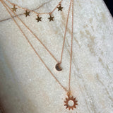 Rack Jack 3PCS Layered Stacking Choker Necklace for Women Girls Sun Crescent Moon Star Adjustable Chain Pendant Statement Sister Christmas Valentines Gifts - Gold Colour