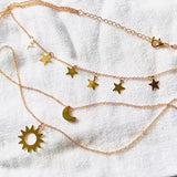 Rack Jack 3PCS Layered Stacking Choker Necklace for Women Girls Sun Crescent Moon Star Adjustable Chain Pendant Statement Sister Christmas Valentines Gifts - Gold Colour