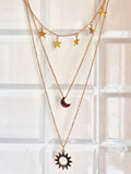 Rack Jack 3PCS Layered Stacking Choker Necklace for Women Girls Sun Crescent Moon Star Adjustable Chain Pendant Statement Sister Christmas Valentines Gifts - Gold Colour