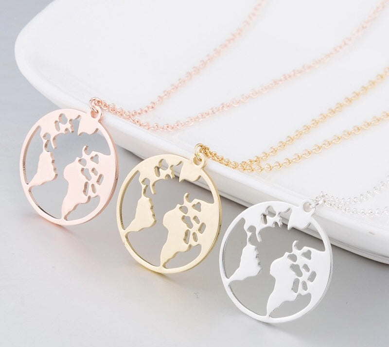 Rack Jack World Map Circle Round Jewellery Necklace Pendant Locket for Travel Ethusiats Gift for Girls,Unisex
