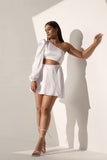 Evening One shoulder White Satin dress for women