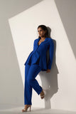 Powerful Women's Royal blue blazer with straight pants (Set)