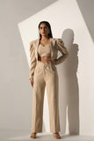 Classic Women's Beige short Blazer with Straight pants