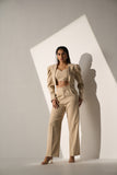 Classic Women's Beige short Blazer with Straight pants