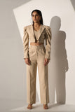 Classic Women's Beige short Blazer with Straight pants