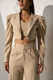 Classic Women's Beige short Blazer with Straight pants