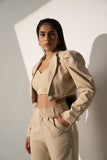 Classic Women's Beige short Blazer with Straight pants