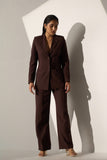 Workwear Brown Blazer with Straight pants for Women