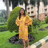 Mustard Butterfly Motif Print Shirt Dress Tunic