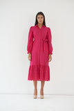 Regular Fit Hot pink cotton shirt dress for Ladies