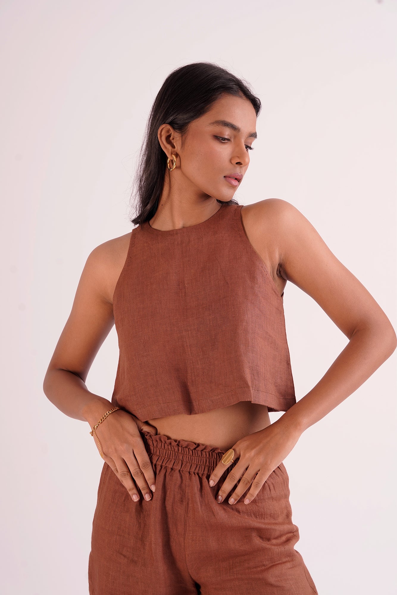 Women's Classic Linen pant Crop top Co-ord set - Main Image