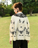 Black and White Embroidered Fancy Collared Cape for Women