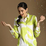 Satin Women's Abstract Printed Easy Fit Shirt