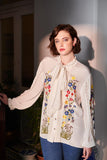 Crepe Multicolor Full Sleeves Bow tie Embroidered Lace Top
