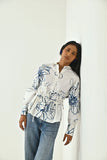 Floral Printed White Women's Work Shirt