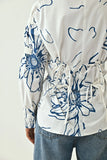 Floral Printed White Women's Work Shirt