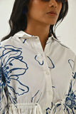 Floral Printed White Women's Work Shirt