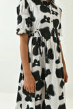 White & Black Floral Ladies Casual Dress