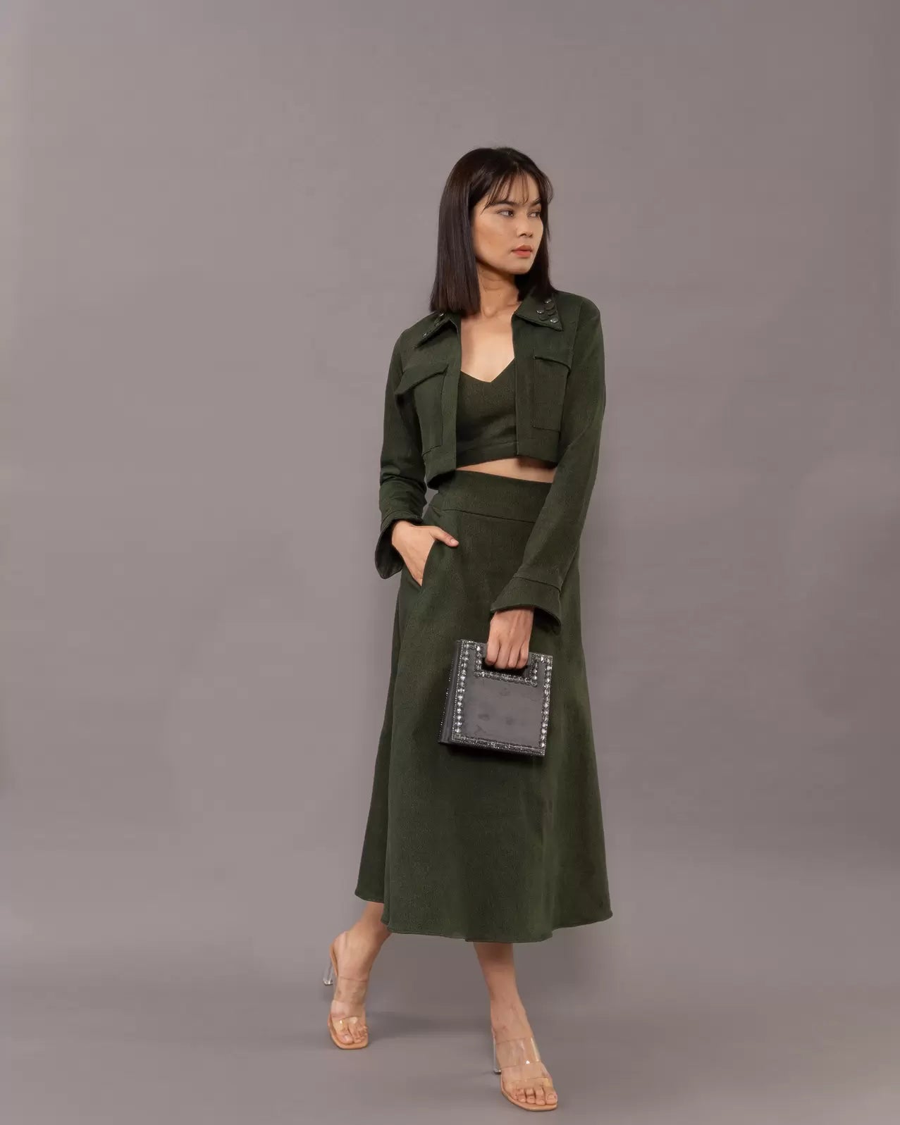 Green sales jeans skirt
