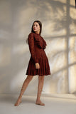Brown Lace full sleeves Structured Mini Dress