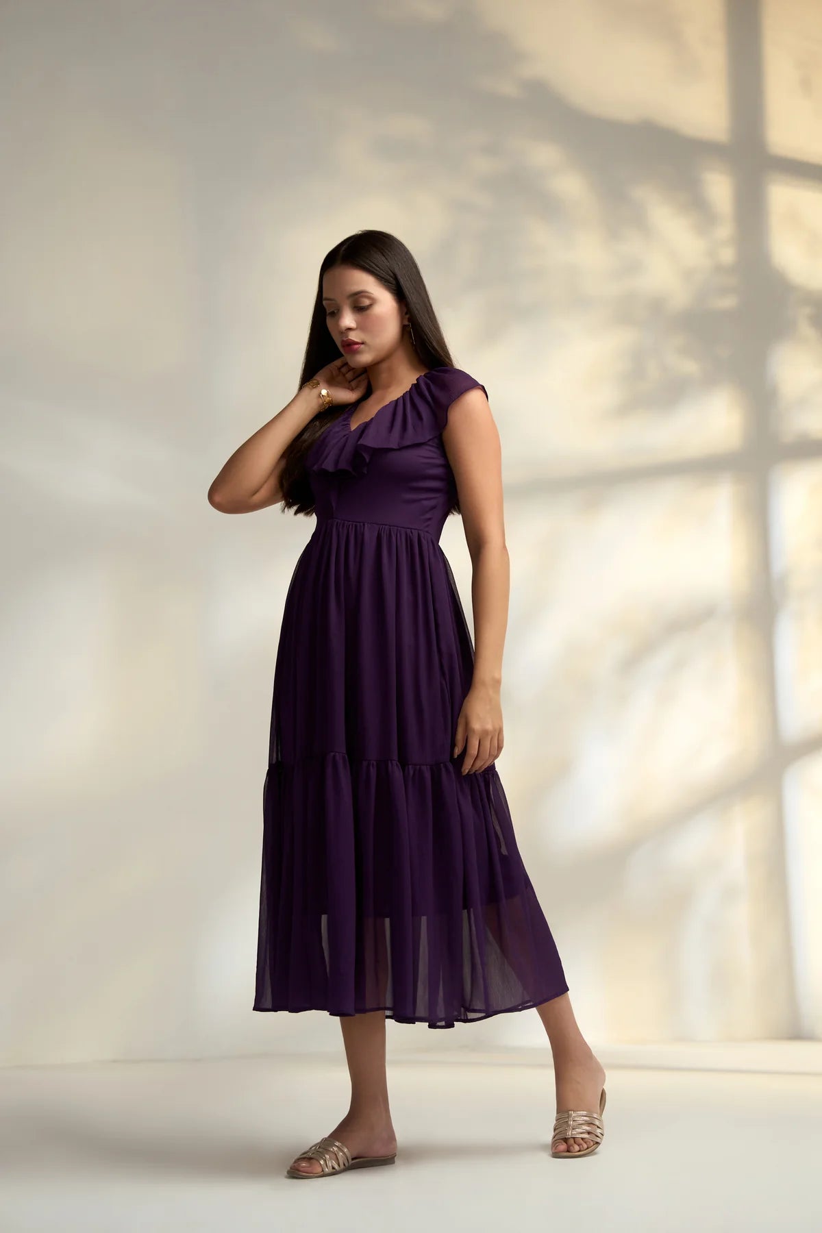 A-line Georgette sleeveless Purple Midi Dress The Ambition Collective A-line Georgette sleeveless Purple Midi Dress The Ambition Collective
