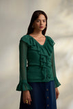 Women's Georgette Full Sleeves Casual Green Work Top