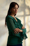 Women's Georgette Full Sleeves Casual Green Work Top
