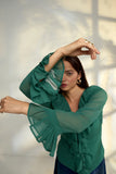 Women's Georgette Full Sleeves Casual Green Work Top