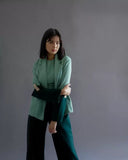 Women Green Solid Three Piece Blazer Co-Ord set