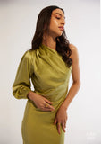 Satin Relaxed fit one shoulder Ladies dress