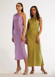 Satin Relaxed fit one shoulder Ladies dress