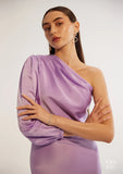 Satin Relaxed fit one shoulder Ladies dress