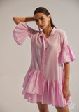 Ruffled sleeve 100% Cotton mini Dress for Women