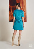 Ladies Suede Teal Evening Work Dress