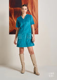 Ladies Suede Teal Evening Work Dress