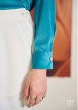 Teal Embellished Women's Evening Shirt