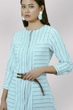 Women's 100% Cotton Off White Boat Neck Stripe Dress