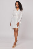 Everyday Casual White Front Wrap Shirt Dress