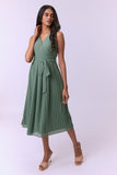 Casual Midi Sage Green Overlap Dress